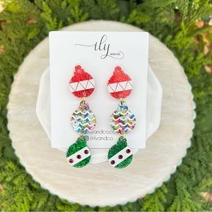 Ornament Stack Dangle Earrings | Post Back | New | Boutique | Lightweight | Red